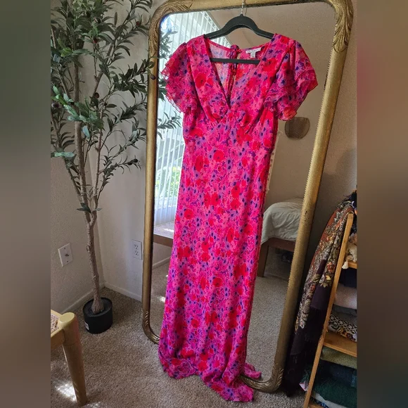 🌺 Topshop Pink & Red Floral Maxi Dress – Size 10 (US) - Picture 6 of 8